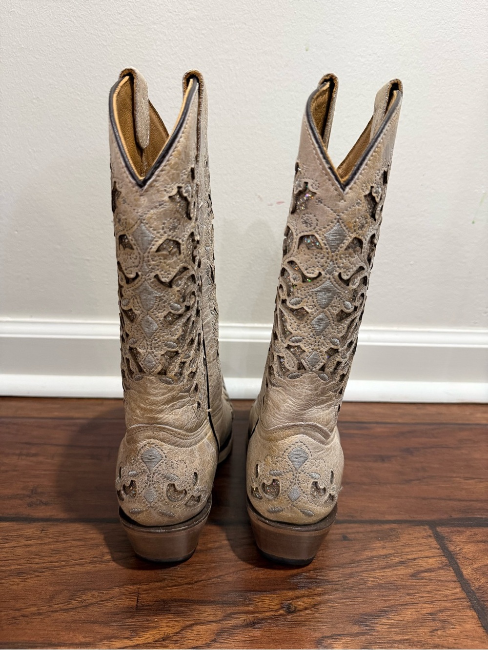 Corral Teens Taupe Lace-Up Cutout Western Boots
